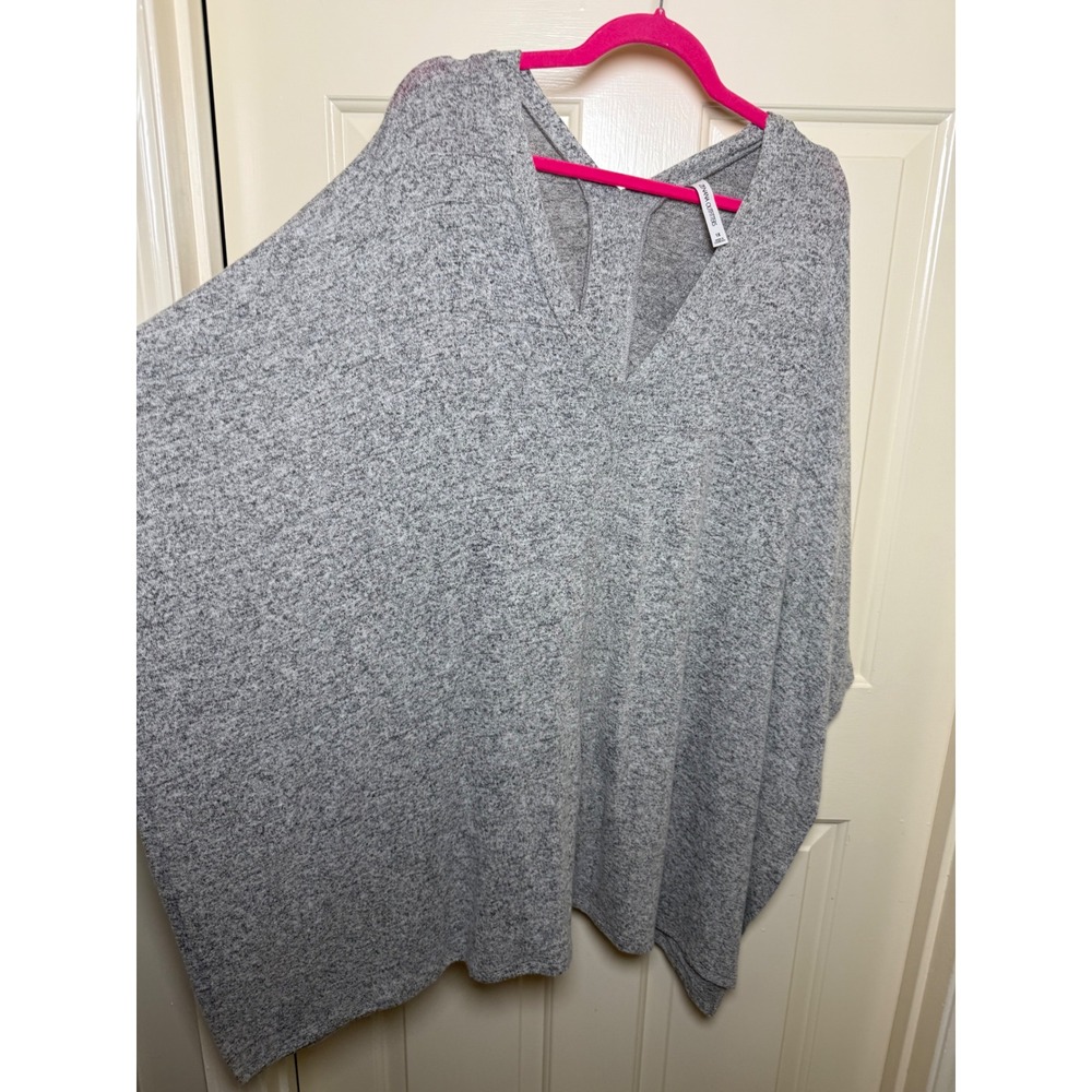 Zenana Outfitters Grey Marl V-Neck Poncho Sweater Oversized Knit Top